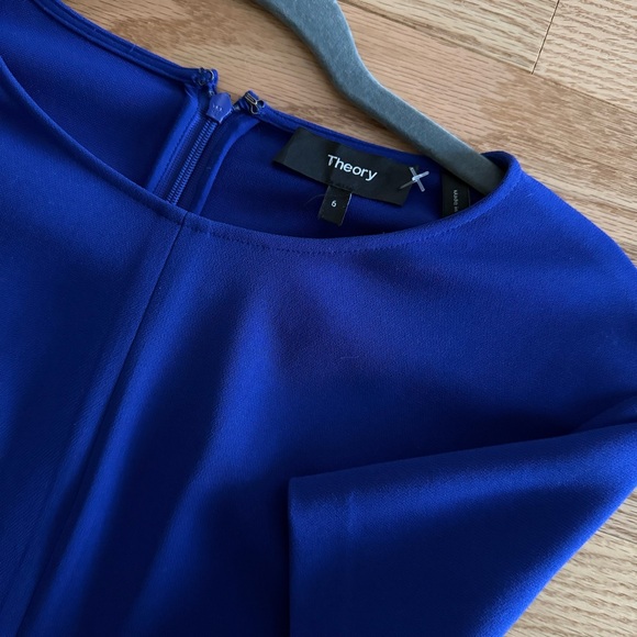 Theory Modern Short Sleeve Seamed Shift Fit and Flare Dress in Royal Blue - Picture 2 of 7